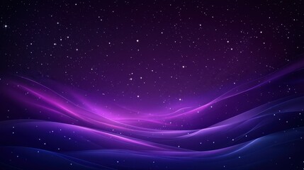 Obraz premium Purple Night Sky Abstract Waves and Sparkling Stars.