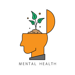 Mental health symbolism. Mental health, concept design of a human head where thinking grows in the form of a tree.