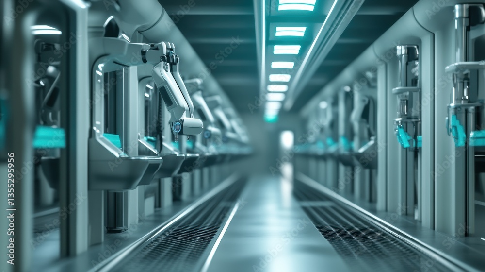 Aufkleber futuristic automated milking station featuring robotic arms gently milking cows with sleek modern te
