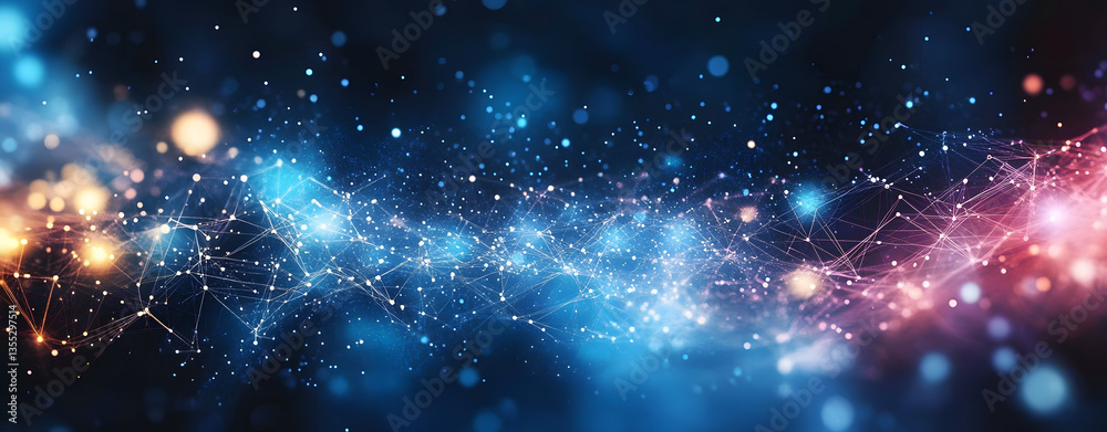 Poster an abstract backdrop with dots and triangles forming a connection, symbolizing a connected and small