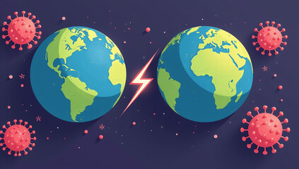 Naklejka premium oronavirus vs planet equal impact humans worldwide despite varying severity symptoms caused highly infectious virus
