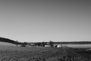 Spring of the rural landscape by Lake Mjøsa.