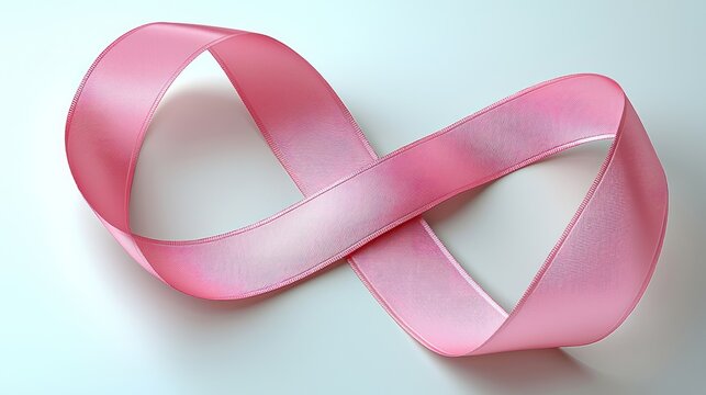 A soft pink ribbon, shaped like an infinity symbol, rests on a light background.  It's smooth and elegant - Powered by Adobe