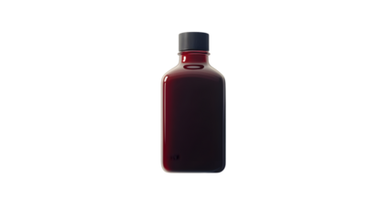 A sleek bottle with a dark liquid and a gray cap ideal for health wellness or beverage conce
