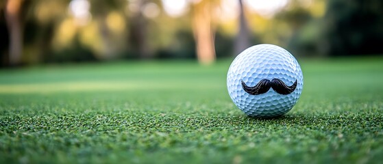 Golf Ball with Mustache on Green.
