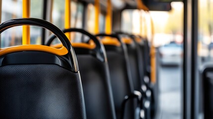 Interior view of an empty city bus showcasing modern public transportation design and structure : Generative AI