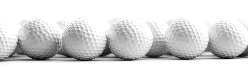 Golf Balls Row White Background.