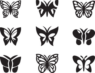Fototapeta premium Butterfly Silhouette Vector Set, Black Insect Icons for Design