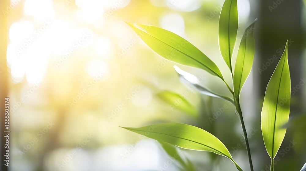 Aufkleber fresh green leaves illuminated by soft sunlight creating a vibrant and natural atmosphere : generati