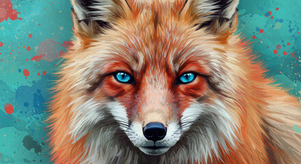 Naklejka premium It is a striking digital painting of a fox's face, blending abstract expressionism with realism