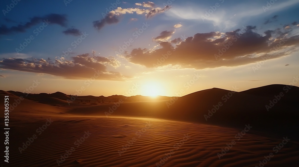 Aufkleber stunning desert sunset with colorful sky and dunes creating a dramatic landscape : generative ai