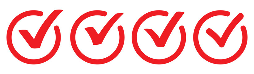 Check mark vector icon set. correct or right tick mark sign. Red checkmark for checklist. accept and ok checkbox button pictogram. Check mark set icon. Simple web buttons. Checkmarks and confirm.  © NOVA STOCK