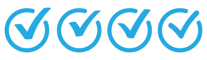 Blue check mark icon. Profile verified badge. Check mark correct icon. Blue checkmark in circle for checklist. Ok button, checkbox flat style isolated. Blue tick symbol.  © NOVA STOCK