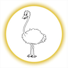 Ostrich Line Art Drawing for Coloring Book,Cute Ostrich Outline Vector Illustration,Cartoon Ostrich Standing Line Drawing,Hand Drawn Ostrich Black and White Sketch,Ostrich Coloring Page Vector Art