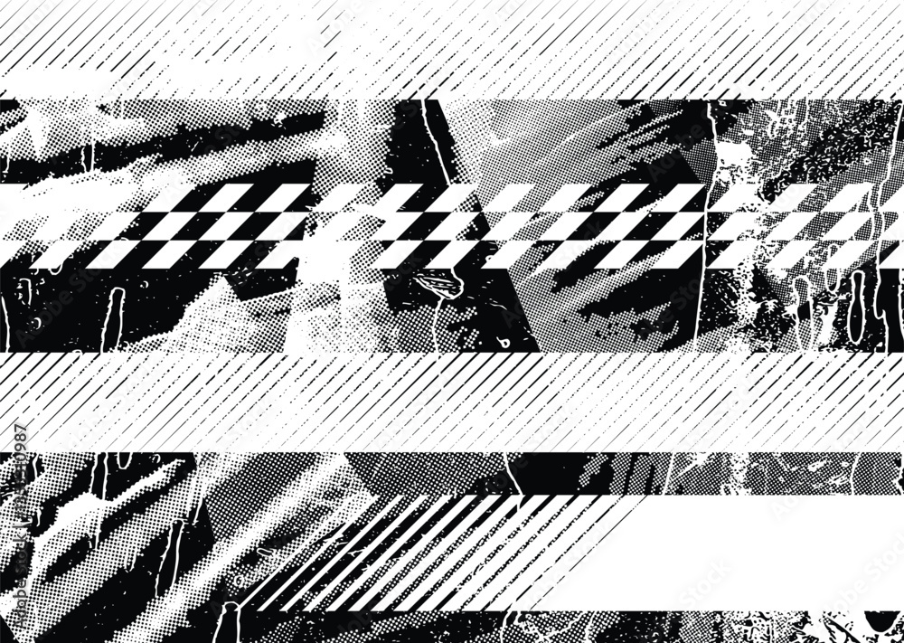 Leinwandbilder Glitch distorted grunge layer . Noise destroyed texture. Checkered race grunge flag . Overlay grunge texture .Distressed effect .Vector shapes with a speed lines and tire tracks screen print texture.