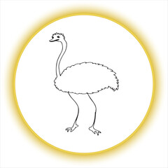 Ostrich Line Art Drawing for Coloring Book,Cute Ostrich Outline Vector Illustration,Cartoon Ostrich Standing Line Drawing,Hand Drawn Ostrich Black and White Sketch,Ostrich Coloring Page Vector Art