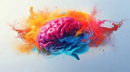 Cerebro colorido con explosi&oacute;n de pintura en fondo claro