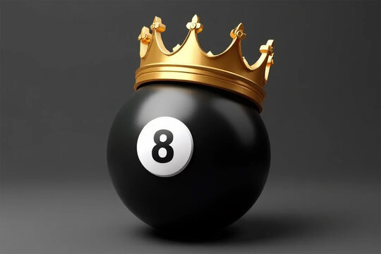 The eight ball, crowned king of the table, a symbol of ultimate victory in a high-stakes game, rendered in rich, dark tones against a simple gray backdrop.
