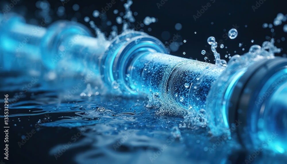 Aufkleber futuristic illustration of water pipeline with leak detection tech. artificial intelligence, machine