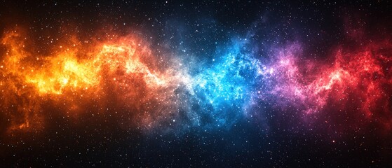Fototapeta premium Fiery, cosmic nebula swirls in vibrant red and blue hues, contrasting against a dark, starry backdrop