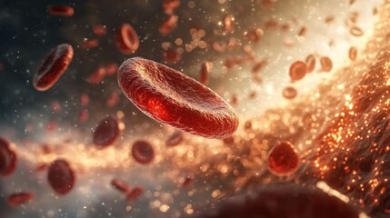 Heart, circulation and medical concept. Blood cells in an abstract, dynamic background of motion and light.