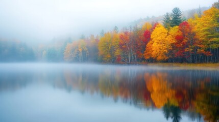 Obraz premium Misty Autumn Lake Landscape