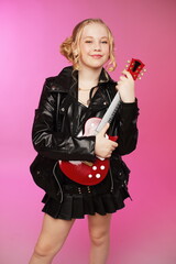 Ten-Year-Old with Toy Guitar, K-Pop Style