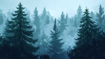Fototapeta premium Misty Evergreen Forest Image