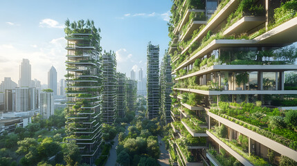 Obraz premium A modern city with vertical farms on every rooftop, contributing to a sustainable food system.