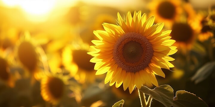 Sonnenblumenfeld im warmen Gegenlicht der Sonne