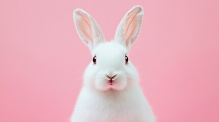 Fototapeta premium Photo of a little bunny, on a soft pink background Easter theme