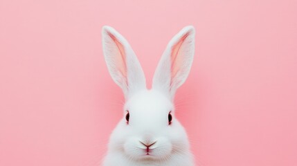 Fototapeta premium Photo of a little bunny, on a soft pink background Easter theme