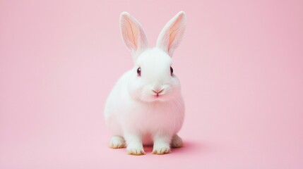 Fototapeta premium Photo of a little bunny, on a soft pink background Easter theme
