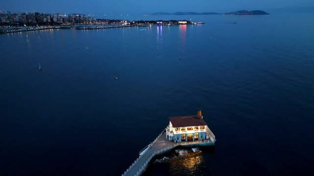 Aerial view of the pier with the library in Moda district, Kadikoy, Istanbul, Turkey