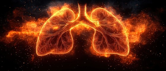 Fiery lungs ablaze, symbolic of respiratory illness