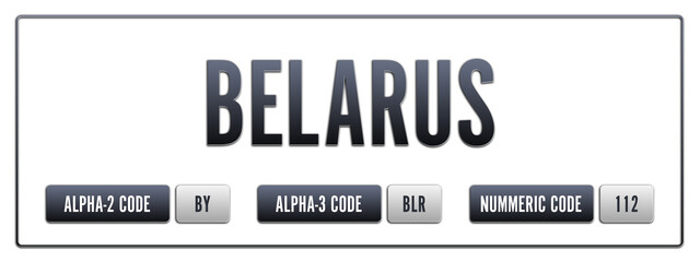 Belarus. Illustration with ISO 3166-1 Country Code.  ISO Alpha-2, Alpha-3 and Numeric code. Two three letters and numbers.