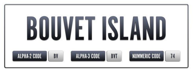 Bouvet Island. Illustration with ISO 3166-1 Country Code.  ISO Alpha-2, Alpha-3 and Numeric code. Two three letters and numbers.