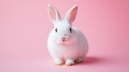 Fototapeta premium Photo of a little bunny, on a soft pink background Easter theme