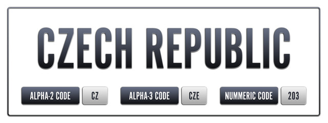 Czech Republic. Illustration with ISO 3166-1 Country Code.  ISO Alpha-2, Alpha-3 and Numeric code. Two three letters and numbers.