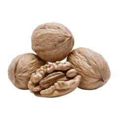 Whole Walnuts on White Background
