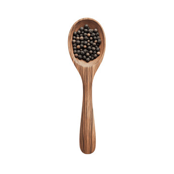 Spoon Filled with Black Peppercorns