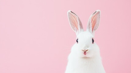 Fototapeta premium Photo of a little bunny, on a soft pink background Easter theme