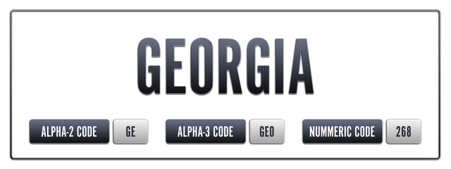 Georgia. Illustration with ISO 3166-1 Country Code.  ISO Alpha-2, Alpha-3 and Numeric code. Two three letters and numbers.