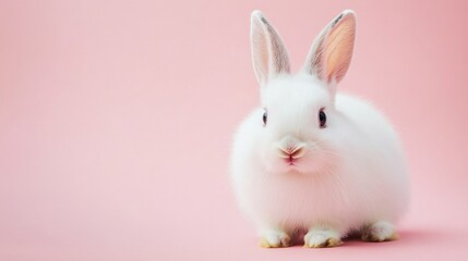 Fototapeta premium Photo of a little bunny, on a soft pink background Easter theme
