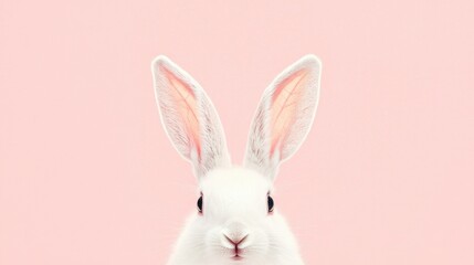 Obraz premium Photo of a little bunny, on a soft pink background Easter theme