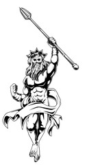 Schwarz-weiße Darstellung eines muskulösen Meeresgottes mit Dreizack. Ideal für Mythologie, Fantasy, Ausmalbilder oder starke Symbolfiguren wie Poseidon oder Neptun. © Boris
