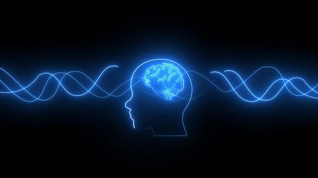 Abstract Human Head with Sound Waves, A digital representation of a human head.