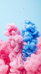 Fototapeta premium Pink and blue ink swirling in water, abstract background, vibrant colors, design element (3)