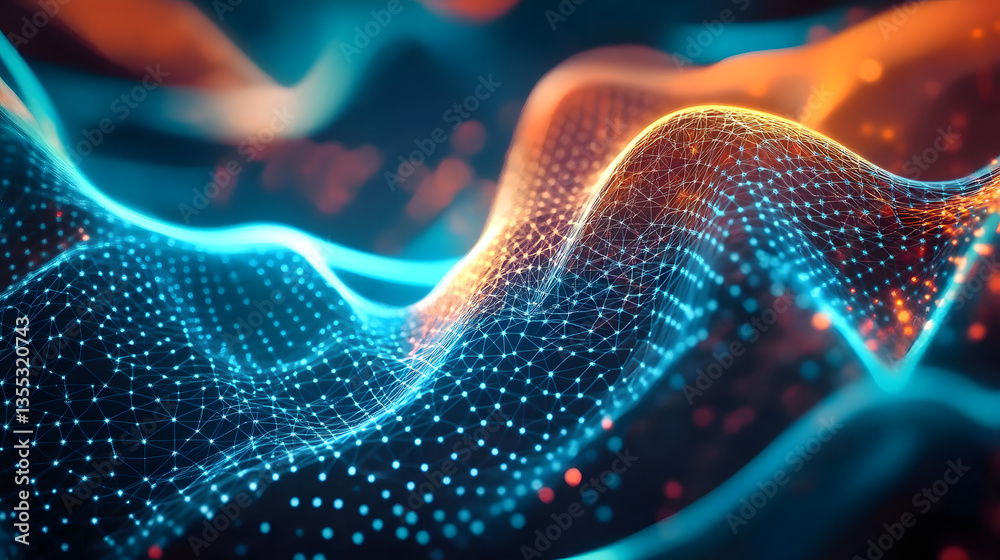 Poster a modern illustration of an abstract technology background with a plexus mesh pattern.