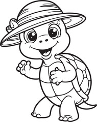 Cute Turtles Smile face activate for kids and adults coloring page and vector illustration 